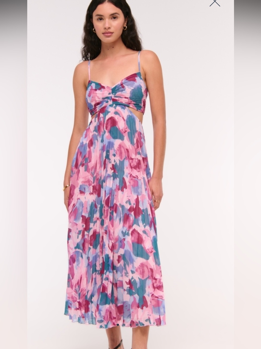 Abercrombie & Fitch Pink, Blue & Burgundy Pleated Midi Dress